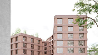 So soll das neue Büro- und Geschäftshaus am Berliner Platz in Ludwigshafen mit Blick aus Richtung Süden auf das Entrée in etwa aussehen.
