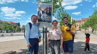 Die Spitzenkandidaten der Klimaliste, Joachim Lyschik (v.l.), Jessica Martin und Lukas Krasnogor.