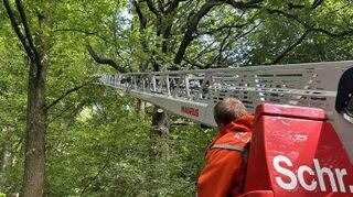 Mit der Drehleiter kam die Feuerwehr nicht bis zu dem Piloten.
