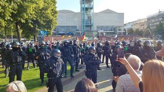 Demonstrationen auf dem Mannheimer Paradeplatz.
