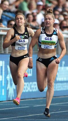Im Feld mit den ganz Großen: Sina Kammerschmitt (l.) von der MTG Mannheim wurde bei der DM Fünfte über 100 Meter. Gina Lückenkemper siegte.