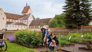 Der Kräutergarten und dahinter das Münster.