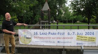 Ulrich Holl, Vorsitzender der Bürger-Interessengemeinschaft (BIG) Lindenhof, wirbt für das Lanz-Park-Fest am Wochenende.