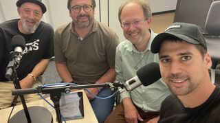 Spannendes Gespräch im Studio: Markus Sprengler (v.l.), Timo Schmidhuber, Chris Rihm und Florian Karlein.