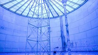 So sieht es im Innern des Wasserturms aus – von unten zu sehen am Sonntag beim Tag des offenen Denkmals in Mannheim.
