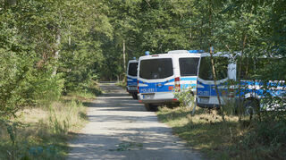 Lampertheim, Grillhütte "Heidetraenke", Nach dem Mord im Wald: Was sagen die Menschen in Neuschloss? Wie sieht es am Tatort aus? - Transporter der Polizei nahe des Tatorts
19.09.2024 / Foto: Berno Nix