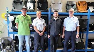 Das Team der Jugendverkehrsschule Mannheim: Fachberater Sicherheitstechnik Michael Christoph, Oberkommissarin Regina Frank, Michael Kapolka, Geschäftsführer der Kreisverkehrswacht, und Jugendverkehrsschule-Leiter Jörg Vollweiler.