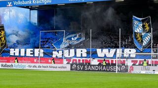 Schon beim Drittliga-Spiel im Dezember 2023 hatten die Waldhof-Fans die Stimmungshoheit in Sandhausen.