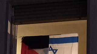 Zur Hälfte palästinensisch, zur Hälfte israelisch: Diese Fahne hing mehrere Tage in einem Wohnungsfenster in Mannheim.