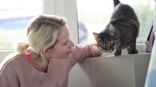 Katzenstreichlerin Christina Haas kümmert sich im Tierheim Feuch ehrenamtlich um Katzen, die im Umgang mit Menschen noch scheu sind.