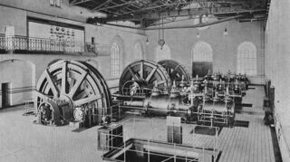 In einer Werbebroschüre der Firma BBC aus dem Jahr 1902 ist dieses Bild vom Kraftwerk enthalten. Durch das Kraftwerk wird BBC in Mannheim ansässig.