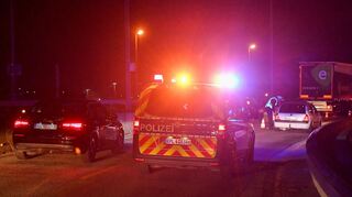 Kontrollstelle der Polizei in Ludwigshafen auf der Kurt-Schumacher-Brücke Richtung Mannheim.