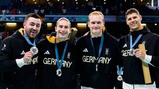 Olympia-Helden der Rhein-Neckar Löwen: Jannik Kohlbacher (von links), Juri Knorr, David Späth und Sebastian Heymann.