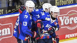 Daniel Fischbuch (rechts) erzielte beim Sieg gegen Nürnberg das erlösende 3:2. Stefan Loibl (links) gratuliert.