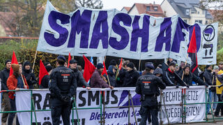 Ein Bündnis hatte zur Gegendemonstration vor der Rheinhalle in Ketsch aufgerufen. Dort tagte die baden-württembergische AfD.