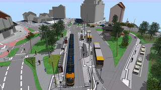 So wird sich der Rheinauer Karlsplatz (hier von Norden aus gesehen) ab Ende 2025 präsentieren: direkte Verknüpfung von Bussen und Bahnen.