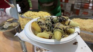 Wohl die abgefahrenste Veggie-Kreation auf dem Weihnachtsmarkt: Dubau-Schupfnudeln