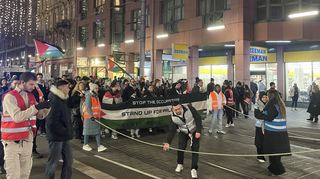 Der Zug bewegt sich durch die Mannheimer Innenstadt und Haupteinkaufsstraßen.