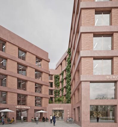 So soll das Haupteingangsportal des Neubaus am „Platz der Begegnung“ aussehen.