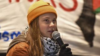 Greta Thunberg bei der Pro-Palästine-Demo auf dem Marktplatz in Mannheim.