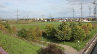 Das Foto zeigt die Stelle, an welcher der Radschnellweg später auf das Ufer des Neckarkanals treffen soll.