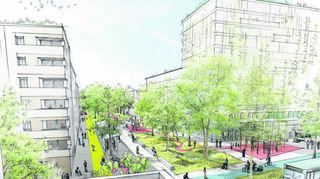 Hähnig-Gemmeke aus Tübingen wollen einen grünen Boulevard schaffen, der von teilweise höheren Gebäuden als Orientierungspunkte gesäumt ist. Er soll sich vom Hauptbahnhof bis zum Rhein ziehen.