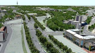 So soll die neue Helmut-Kohl-Allee in Ludwigshafen aus Blickrichtung Rhein einmal aussehen. Auf den Freiflächen ist ein neues Quartier geplant.