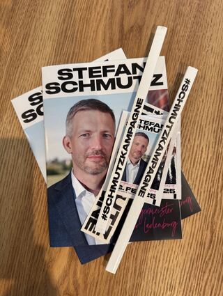 Werbemittel von Stefan Schmutz für die Bürgermeisterwahl in Ladenburg.