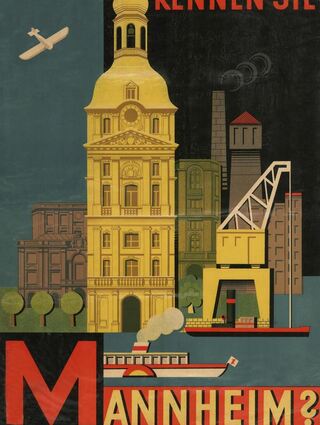 Karl Bertsch: Kennen Sie Mannheim? 1929, Farblithografie.