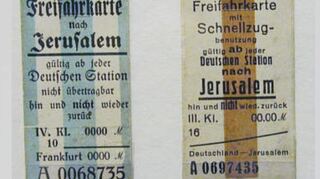 Freifahrtscheine für Juden nach Jerusalem. Der Berliner Sammler Wolfgang Haney, trug sie zusammen. Sie waren Teil der Ausstellung abgestempelt im Kurpfälzischen Museum Heidelberg.