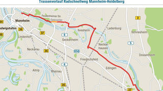 Der Trassenverlauf des rund 24 Kilometer langen Radschnellwegs zwischen Mannheim und Heidelberg.