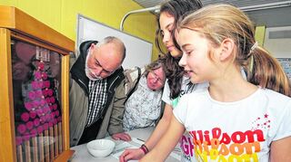 <p>Anschauliche Mathematik: Das Galtonbrett ließen sich die Eltern unter den Besuchern des Moll-Gymnasiums am Tag der offenen Tür von den Schülern erklären.</p>