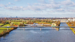 So soll die neue Neckarbrücke zwischen Ladenburg (rechts) und Neckarhausen (links) einmal aussehen. Zwei Pfeiler entstehen im Fluss, drei an Land.