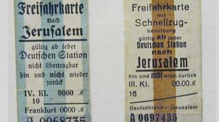 Mit solchen Tickets warben Antisemiten schon im frühen 20. Jahrhundert für die Ausreise von Juden Richtung Jerusalem.