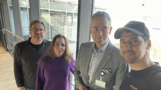 Podcast-Aufnahme zu einem bedrückenden Thema (v.l.): Timo Schmidhuber, Simone Kiß, Andreas Meyer-Lindenberg und Florian Karlein.