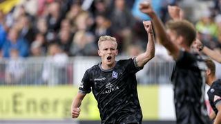 Julian Rieckmann vom SV Waldhof Mannheim erzielte im Hinspiel gegen Sandhausen das zwischenzeitliche 1:1.