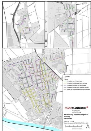 Dieser Plan über die künftigen Parkmöglichkeiten wurde im Bezirksbeirat Sandhofen 2024 vorgestellt.
