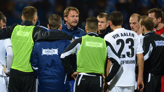 Von 2012 bis 2015 spielte der VfR Aalen in der 2. Bundesliga. In seiner Premierensaison unter dem späteren Bundesliga- und Premier-League-Trainer Ralph Hasenhüttl (Mitte).