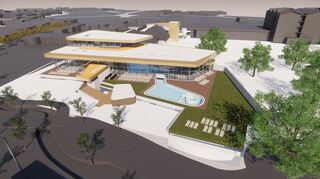 Modell-Entwurf aus dem Jahr 2023: Die Dürkheim-Therme (linker Teil) ist mit dem bestehenden Salinarium verschmolzen worden.