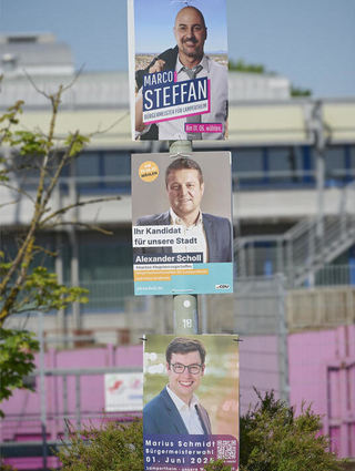 Drei Kandidaten kämpfen bei der Bürgermeisterwahl am 1. Juni um die Stimmen der Lampertheimerinnen und Lampertheimer.