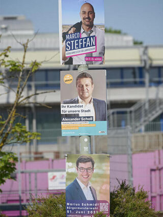 Drei Kandidaten kämpfen bei der Bürgermeisterwahl am 1. Juni um die Stimmen der Lampertheimerinnen und Lampertheimer.