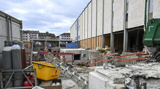 Die Baustelle rund um das Nationaltheater in Mannheim.