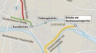 Straßen und Brücken rund um Ilvesheim