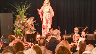 Sopranistin Estelle Kruger und das Orchester des Nationaltheaters im Baumhain beim Fest zum Jubiläum der Stadtparks.