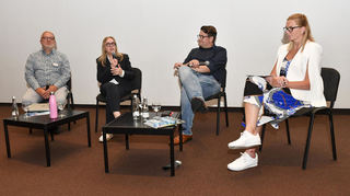 Spannende Diskussionsrunde zum Thema Wasser mit (v.l.) Alfred Ewen von der MVV, Monique Bissen, Wasserexpertin und Geschäftsführerin der BWT Wassertechnik, Christian Lerch von der Stadtentwässerung Mannheim und Katja Bauroth, Chefredakteurin des Magazins Econo.