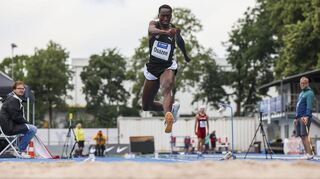 Peter Osazee (MTG Mannheim) bei der 30. BAUHAUS Junioren-Gala 2024 in Mannheim.Foto © PIX-Sportfotos *** Foto ist honorarpflichtig! *** Auf Anfrage in hoeherer Qualitaet/Aufloesung. Belegexemplar erbeten. Veroeffentlichung ausschliesslich fuer journalistisch-publizistische Zwecke. For editorial use only.
