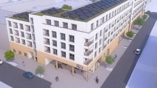 Der geplante Aldi in der Ansicht von der Relaisstraße her.