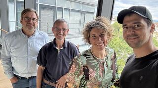 Diana Pretzell und Alex Stork nach der Podcast-Aufnahme mit Timo Schmidhuber (l.) und Florian Karlein.