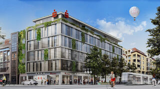 Entwurf von Raumfreiheit, wie die Fassade aussehen wird, wenn die Pflanzen weiter wachsen.