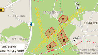 Das umstrittene Umspannwerk Mannheim-Ost soll auf der Fläche 3 entstehen, am westlichsten Zipfel der Gemarkung Heddesheim. Das Genehmigungsverfahren dafür läuft jetzt.